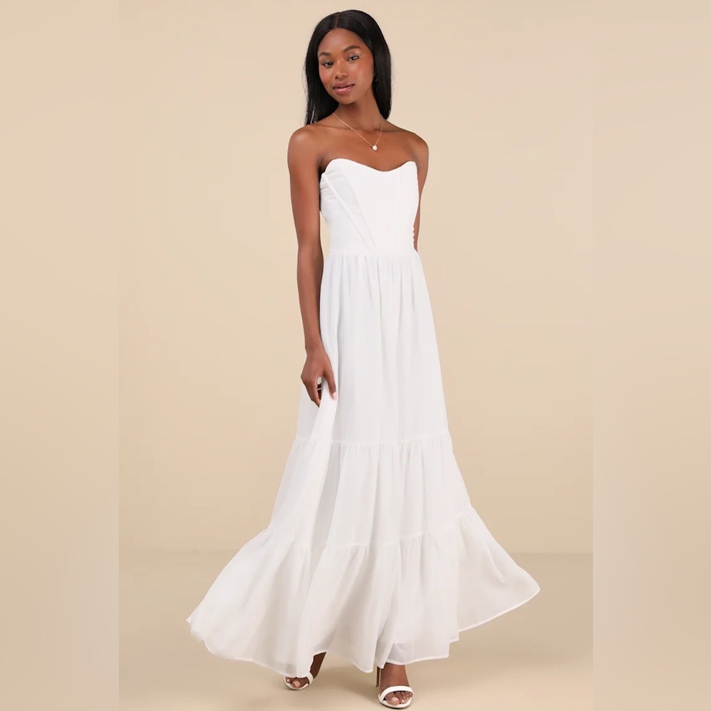 NEW Lulu’s White Special Moment White Strapless Bustier Maxi Dress XL